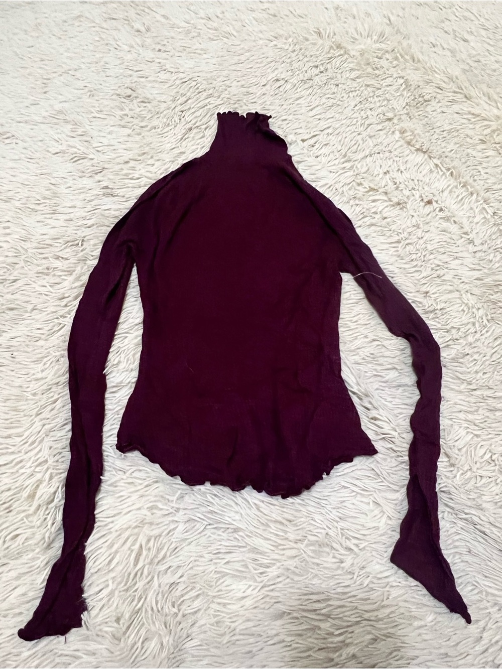 Free People Lettuce-Edge Ribbed Mock Neck Top - Plum